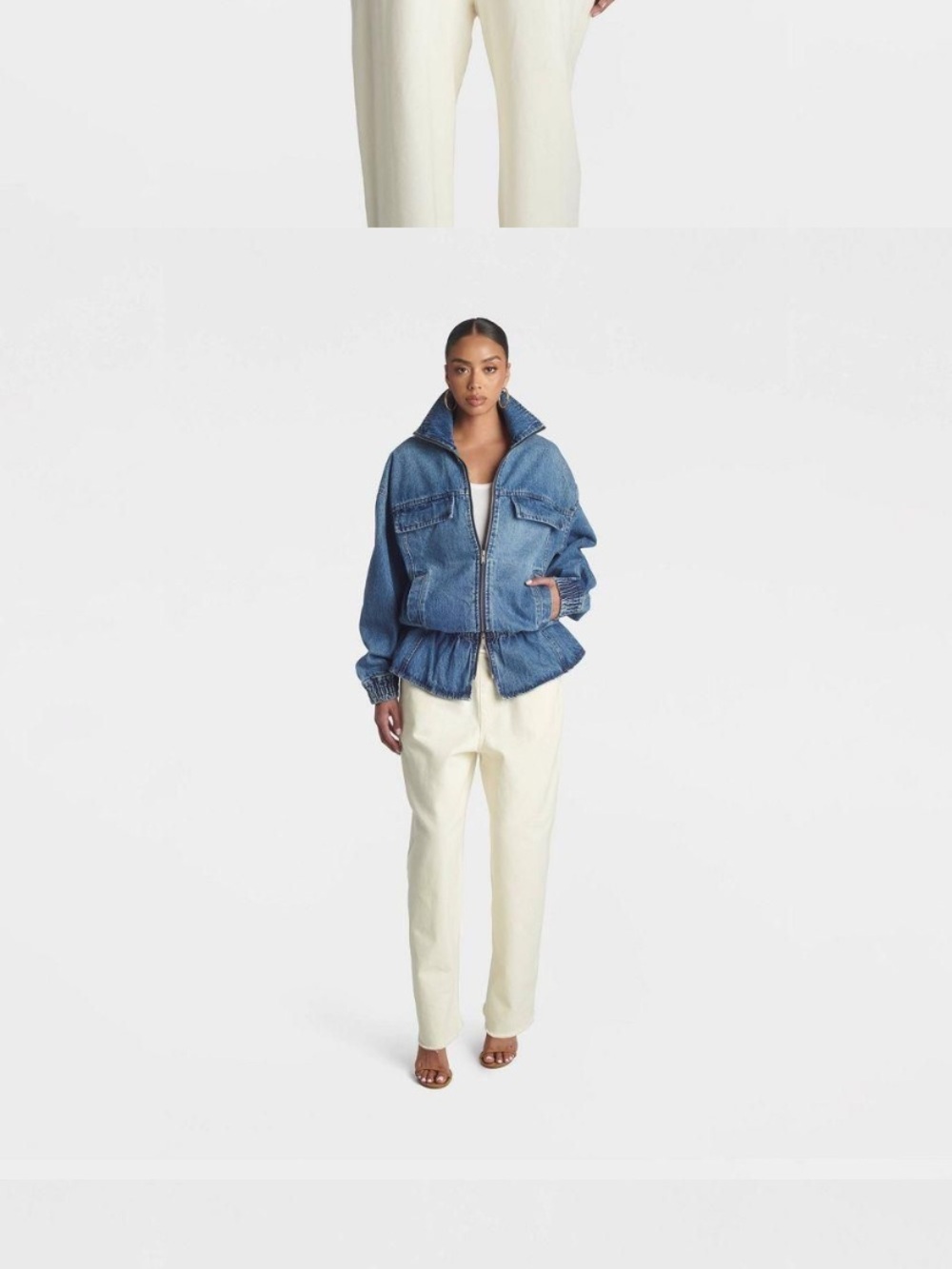 NWT KBB by Kahlana Denim Zip-Front Peplum Jacket in Blue large